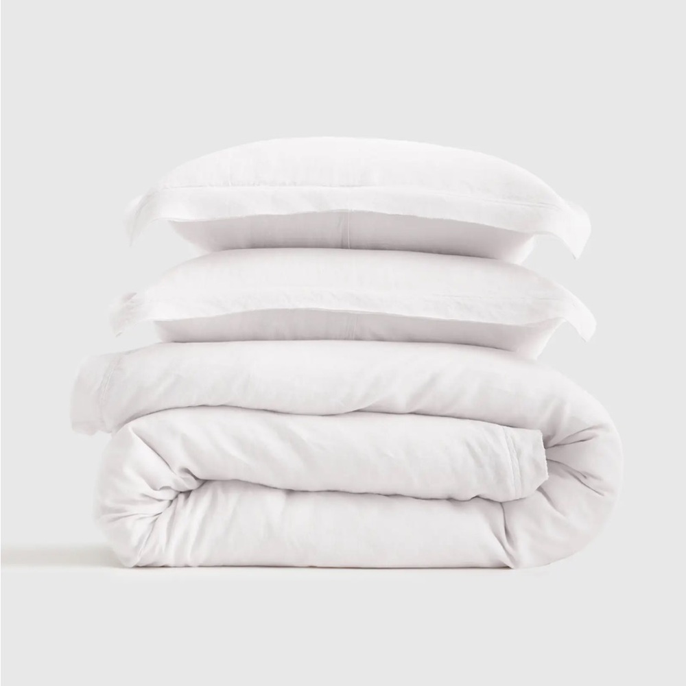 NWT QUINCE European Linen Double Flange Duvet Cover Set White